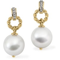 CleverEve's 18K Palladium White Gold Pair .06Cttw 12.00mm Near Rd South Sea Cultured Pearl & Diamond earrings