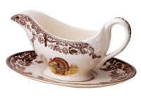 Spode Woodland Turkey Sauce Boat and Stand Spode Woodland Turkey Sauce Boat and Stand