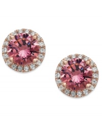 Perfection in pink. These pretty circular studs features pink (2-3/4 ct. t.w.) and white (1 ct. t.w.) Swarovski zirconias set in 14k rose gold over sterling silver. Approximate diameter: 3/8 inch. Perfection in pink. These pretty circular studs features pink (2-3/4 ct. t.w.) and white (1 ct. t.w.) Swarovski zirconias set in 14k rose gold over sterling silver. Approximate diameter: 3/8 inch.