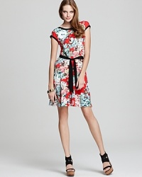 Three Dots Floral Print Contrast Trim Dress