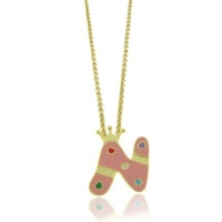 Lily Nily 18K Gold Overlay Pink Enamel Children's Initial Pendant N Lily Nily 18K Gold Overlay Pink Enamel Children's Initial Pendant N