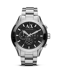 This gleaming watch from Armani Exchange is a solid piece of fashion hardware. Crafted of stainless steel, it features chronograph movement for an uptick in stylish practicality.