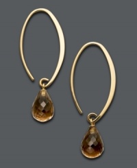 Neutral hues complement any ensemble perfectly. Earrings feature a long hoop design highlighting a smokey quartz brio drop (6-1/2 ct. t.w.). Crafted in 14k gold. Approximate drop: 1-1/2 inches.