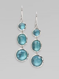 From the Wonderland Collection. Three shapely, silver-framed doublets, in the softened shade of well-worn denim, are created from color-backed mother-of-pearl layered with faceted clear quartz in these radiant drops.Mother-of-pearl and clear quartzSterling silverLength, about 3Ear wireImported From the Wonderland Collection. Three shapely, silver-framed doublets, in the softened shade of well-worn denim, are created from color-backed mother-of-pearl layered with faceted clear quartz in these radiant drops.Mother-of-pearl and clear quartzSterling silverLength, about 3Ear wireImported