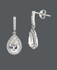Look the picture of elegance in face-framing drop earrings by B. Brilliant. This polished pair features a glittering pave-set cubic zirconia (2-9/10 ct. t.w.) design that shines in a sterling silver setting. Approximate drop: 7/8 inch. Look the picture of elegance in face-framing drop earrings by B. Brilliant. This polished pair features a glittering pave-set cubic zirconia (2-9/10 ct. t.w.) design that shines in a sterling silver setting. Approximate drop: 7/8 inch.
