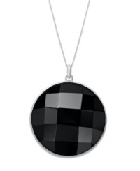 A standout circle. Faceted onyx (22 mm) boldly stands out against a polished sterling silver setting. Approximate length: 18 inches. Approximate drop: 1-3/4 inches. A standout circle. Faceted onyx (22 mm) boldly stands out against a polished sterling silver setting. Approximate length: 18 inches. Approximate drop: 1-3/4 inches.