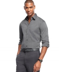 Plaid patterns wearing thin? Try this small striped shirt from Perry Ellis for a change of pace. Plaid patterns wearing thin? Try this small striped shirt from Perry Ellis for a change of pace.