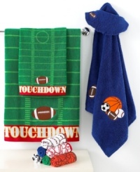 Take a time out for bath time with this Play Ball bath towel, featuring a football field design in pure cotton, accented with a football appliqué. Take a time out for bath time with this Play Ball bath towel, featuring a football field design in pure cotton, accented with a football appliqué.