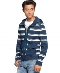 This sporty striped hoodie by INC International Concepts is great for layering. This sporty striped hoodie by INC International Concepts is great for layering.