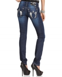 Sequins and rhinestones add glam to these Miss Me skinny jeans -- perfect for a hot day-to-night look! Sequins and rhinestones add glam to these Miss Me skinny jeans -- perfect for a hot day-to-night look!