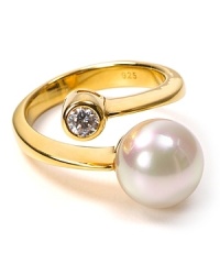 Simple and wholly sophisticated. Round out your jewel box with this 18-karat gold vermeil from Majorica, accented by a bold pearl and cubic zirconia stone. Simple and wholly sophisticated. Round out your jewel box with this 18-karat gold vermeil from Majorica, accented by a bold pearl and cubic zirconia stone.