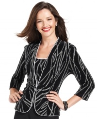 Featuring a sparkling sequined pattern, this beautifully tailored jacket and top create a sophisticated look. By Alex Evenings. Featuring a sparkling sequined pattern, this beautifully tailored jacket and top create a sophisticated look. By Alex Evenings.