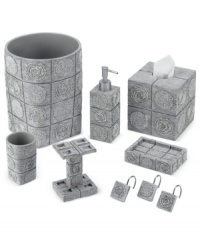 Cosmic chic. This Galaxy trash can from Avanti is totally out of this world, featuring intricate planetary shapes in shimmering metallic silver hues. Crafted of hand-painted resin. Cosmic chic. This Galaxy trash can from Avanti is totally out of this world, featuring intricate planetary shapes in shimmering metallic silver hues. Crafted of hand-painted resin.