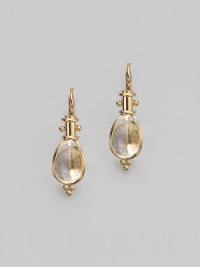 A glistening drop of rock crystal, cradled in an artful setting of 18k yellow gold with dot granulation accents. Rock crystal 18k yellow gold Drop, about ½ Pierced Made in Italy A glistening drop of rock crystal, cradled in an artful setting of 18k yellow gold with dot granulation accents. Rock crystal 18k yellow gold Drop, about ½ Pierced Made in Italy