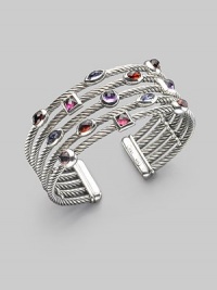 From the Confetti Collection. Five twisted sterling silver cables, scattered with a colorful array of faceted gemstones, in a fabulous open cuff design. Garnet, iolite, rhodalite garnet, pink tourmaline and amethyst Sterling silver Diameter, about 2½ Width, about 1 Imported From the Confetti Collection. Five twisted sterling silver cables, scattered with a colorful array of faceted gemstones, in a fabulous open cuff design. Garnet, iolite, rhodalite garnet, pink tourmaline and amethyst Sterling silver Diameter, about 2½ Width, about 1 Imported