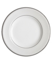 Fashion-forward design for the table, this salad plate features a softly textured pearlescent gray border inspired by tulle.
