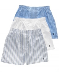 Classic woven boxers in a variety of heritage Ralph Lauren prints in one convenient 3 pack. Classic woven boxers in a variety of heritage Ralph Lauren prints in one convenient 3 pack.