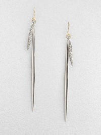 A sleek, linear drop design in sterling silver accented with brilliant diamonds. Sterling silverDiamonds, .06 tcwDrop, about 214k gold hook backMade in USA A sleek, linear drop design in sterling silver accented with brilliant diamonds. Sterling silverDiamonds, .06 tcwDrop, about 214k gold hook backMade in USA
