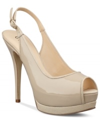 A sexy-slingback in a sophisticated color. Guess's Glenisa platform pumps provide the perfect ladylike finish. A sexy-slingback in a sophisticated color. Guess's Glenisa platform pumps provide the perfect ladylike finish.