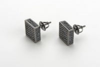 Sterling Silver Cz Micro Pave Square Cube Earring with Screw Backs