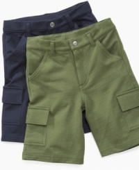 Look mom, no hands! These comfortable cargo shorts from Flapdoodles have pockets all over for times when he wants to be hands free. Look mom, no hands! These comfortable cargo shorts from Flapdoodles have pockets all over for times when he wants to be hands free.