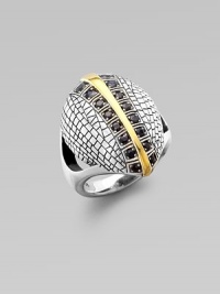 A nature-inspired style in sterling silver, accented with 23k goldplating and sparking black sapphires. Sterling silver Cut-out detail on sides Width, about 1 Imported A nature-inspired style in sterling silver, accented with 23k goldplating and sparking black sapphires. Sterling silver Cut-out detail on sides Width, about 1 Imported