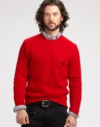 A Shetland wool crewneck sweater, a cold-weather staple for the dapper dressers of the English countryside for decades, gets an update with luxe suede elbow patches and a leather-button chest pocket.CrewneckRibbed knit collar, cuffs and hem90% merino wool/10% angora rabbit hairHand washImported