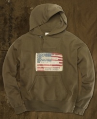 A comfy shawl-collar hoodie gets roughed up with a rugged patriotic flag at the chest, signature patches and distressed details. A comfy shawl-collar hoodie gets roughed up with a rugged patriotic flag at the chest, signature patches and distressed details.
