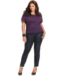 A sheer winner: Seven7 Jeans' striped plus size top, featuring a burnout design. A sheer winner: Seven7 Jeans' striped plus size top, featuring a burnout design.