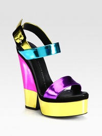 Mirrored metallic leather forms this light-catching platform silhouette, heightened by a chunky two-tone heel. Leather-covered heel, 6¼ (160mm)Leather-covered platform, 1¾ (45mm)Compares to a 4½ heel (115mm)Metallic leather upper with suede trimAdjustable slingback strapLeather liningLeather and rubber solePadded insoleMade in Italy Mirrored metallic leather forms this light-catching platform silhouette, heightened by a chunky two-tone heel. Leather-covered heel, 6¼ (160mm)Leather-covered platform, 1¾ (45mm)Compares to a 4½ heel (115mm)Metallic leather upper with suede trimAdjustable slingback strapLeather liningLeather and rubber solePadded insoleMade in Italy