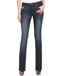 Earl Jeans' petite skinnies flatter with a dark blue wash. Rhinestones and embroidery add a glam touch! Earl Jeans' petite skinnies flatter with a dark blue wash. Rhinestones and embroidery add a glam touch!