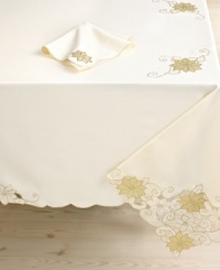 Make your holiday extra-special with the right setup. A traditional symbol of the Christmas season, a golden poinsettia motif graces this Shimmering Poinsettia tablecloth for a look of timeless elegance. Make your holiday extra-special with the right setup. A traditional symbol of the Christmas season, a golden poinsettia motif graces this Shimmering Poinsettia tablecloth for a look of timeless elegance.