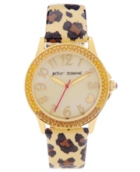 Fierce fashion in a flash! This cute Betsey Johnson watch is covered in leopard spots and shimmering crystals. Fierce fashion in a flash! This cute Betsey Johnson watch is covered in leopard spots and shimmering crystals.