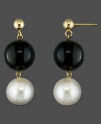Classically beautiful, these intriguing earrings are the perfect accompaniment for any look. Featuring cultured freshwater pearls (9-10 mm) and onyx (10 mm) set in 14k gold. Approximate drop: 1 inch. Classically beautiful, these intriguing earrings are the perfect accompaniment for any look. Featuring cultured freshwater pearls (9-10 mm) and onyx (10 mm) set in 14k gold. Approximate drop: 1 inch.