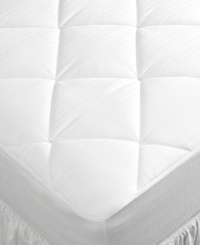 Relax upon a bed of luxury. This hypoallergenic mattress pad from Calvin Klein features a large diamond quilt pattern and lofty fiber fill that mimics the qualities of down for an exceptionally comfortable addition to your bed. The spandex skirt keeps the pad secure and in place. Relax upon a bed of luxury. This hypoallergenic mattress pad from Calvin Klein features a large diamond quilt pattern and lofty fiber fill that mimics the qualities of down for an exceptionally comfortable addition to your bed. The spandex skirt keeps the pad secure and in place.