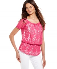 Elegant lace gets a downtown makeover from INC: peasant styling and a peplum hem create a unique look! Elegant lace gets a downtown makeover from INC: peasant styling and a peplum hem create a unique look!