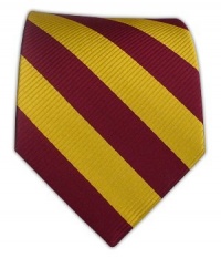 100% Silk Woven Twill Burgundy and Gold Striped Tie