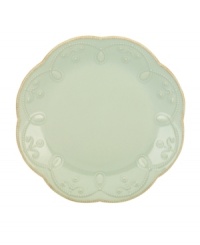 With fanciful beading and a feminine edge, this Lenox French Perle accent plates have an irresistibly old-fashioned sensibility. Hardwearing stoneware is dishwasher safe and, in an ethereal ice-blue hue with antiqued trim, a graceful addition to every meal. With fanciful beading and a feminine edge, this Lenox French Perle accent plates have an irresistibly old-fashioned sensibility. Hardwearing stoneware is dishwasher safe and, in an ethereal ice-blue hue with antiqued trim, a graceful addition to every meal.