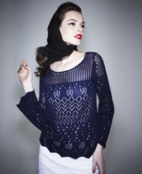 An allover open-stitch pointelle knit lends an airy, delicate appeal to this Alberta Ferretti for Impulse sweater -- a perfect spring layering piece! An allover open-stitch pointelle knit lends an airy, delicate appeal to this Alberta Ferretti for Impulse sweater -- a perfect spring layering piece!