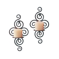 Gifts & Decor Pair of Swirling Iron Hanging Wall Candleholder Sconce Gifts & Decor Pair of Swirling Iron Hanging Wall Candleholder Sconce