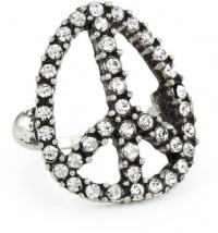 Lucky Brand Glitz Adjustable Rings Silver-Tone Pave Peace Adjustable Ring Lucky Brand Glitz Adjustable Rings Silver-Tone Pave Peace Adjustable Ring
