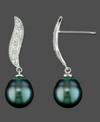 Perfect for a night out. These exotic earrings feature diamond accents and Tahitian pearl (8-9 mm) set in 14k white gold. Approximate drop: 1 inch. Perfect for a night out. These exotic earrings feature diamond accents and Tahitian pearl (8-9 mm) set in 14k white gold. Approximate drop: 1 inch.