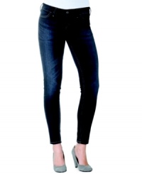 Stark, contrast-color topstitching plus a dark wash make these skinnies from Silver Jeans a style you'll turn to again and again. Stark, contrast-color topstitching plus a dark wash make these skinnies from Silver Jeans a style you'll turn to again and again.