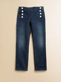 Stylish skinny jeans are updated with nautical-inspired detailing and crafted with a hint of essential stretch.Double front button closureFlat front with clean waist98% cotton/2% elastaneMachine washImported Stylish skinny jeans are updated with nautical-inspired detailing and crafted with a hint of essential stretch.Double front button closureFlat front with clean waist98% cotton/2% elastaneMachine washImported