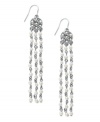 It's all in the name - the High Society earrings from Lauren by Ralph Lauren exude a look of sophistication. Each earring features glass pearl tassel drops (3 mm) and a glass-accented basket weave charm. Setting and fishwire backing crafted in silver tone mixed metal. Approximate drop: 3 inches. Approximate diameter: 1/2 inch.
