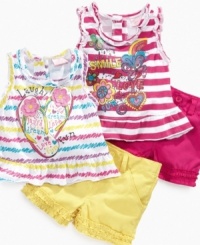 Shout it out. She'll love playing in this ruffle tank and matching shorts set from Nannette, with colorful graphics to bring a smile to her face. Shout it out. She'll love playing in this ruffle tank and matching shorts set from Nannette, with colorful graphics to bring a smile to her face.