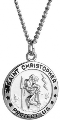 Sterling Silver and Stainless Steel Round St. Christopher Medal, 20