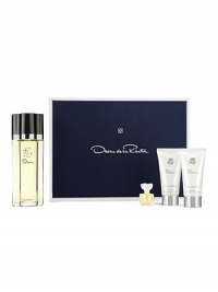 Celebrate with OSCAR, the romantic and timeless fragrance from Oscar de la Renta, with this limited-edition gift set. The signature gift box includes: Eau de toilette spray, 3.4 oz.; body lotion, 1.7 oz.; body bath, 1.7 oz. and a deluxe miniature eau de toilette spray. Made in USA. Celebrate with OSCAR, the romantic and timeless fragrance from Oscar de la Renta, with this limited-edition gift set. The signature gift box includes: Eau de toilette spray, 3.4 oz.; body lotion, 1.7 oz.; body bath, 1.7 oz. and a deluxe miniature eau de toilette spray. Made in USA.