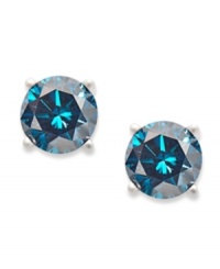 Eye-catching color and a touch of sparkle, too! These gleaming stud earrings feature round-cut treated blue diamonds (3/4 ct. t.w.) set in 14k white gold. Approximate diameter: 1/5 inch. Eye-catching color and a touch of sparkle, too! These gleaming stud earrings feature round-cut treated blue diamonds (3/4 ct. t.w.) set in 14k white gold. Approximate diameter: 1/5 inch.