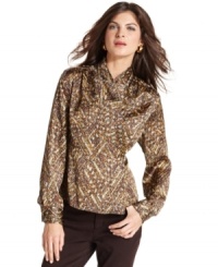 Make a statement in Jones New York Signature's printed wrap top. Rendered in chic satin, it's perfect for work and looks luxe on casual days. (Clearance) Make a statement in Jones New York Signature's printed wrap top. Rendered in chic satin, it's perfect for work and looks luxe on casual days. (Clearance)